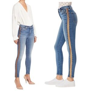 7 For All Mankind  Luxe Vtg High-Waist Ankle Skinny Jeans Lurex Stripe 23 NWT